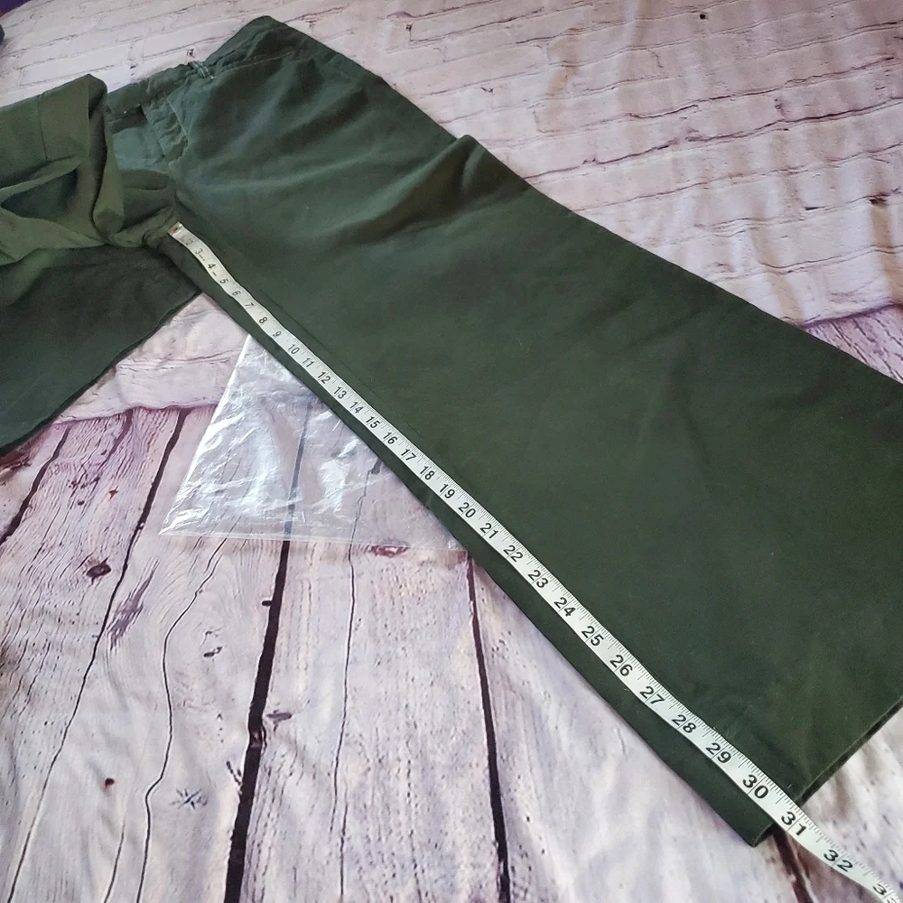 Banana Republic Linen Blend Olive Green Wide-leg Pants Preppy Casual Academia